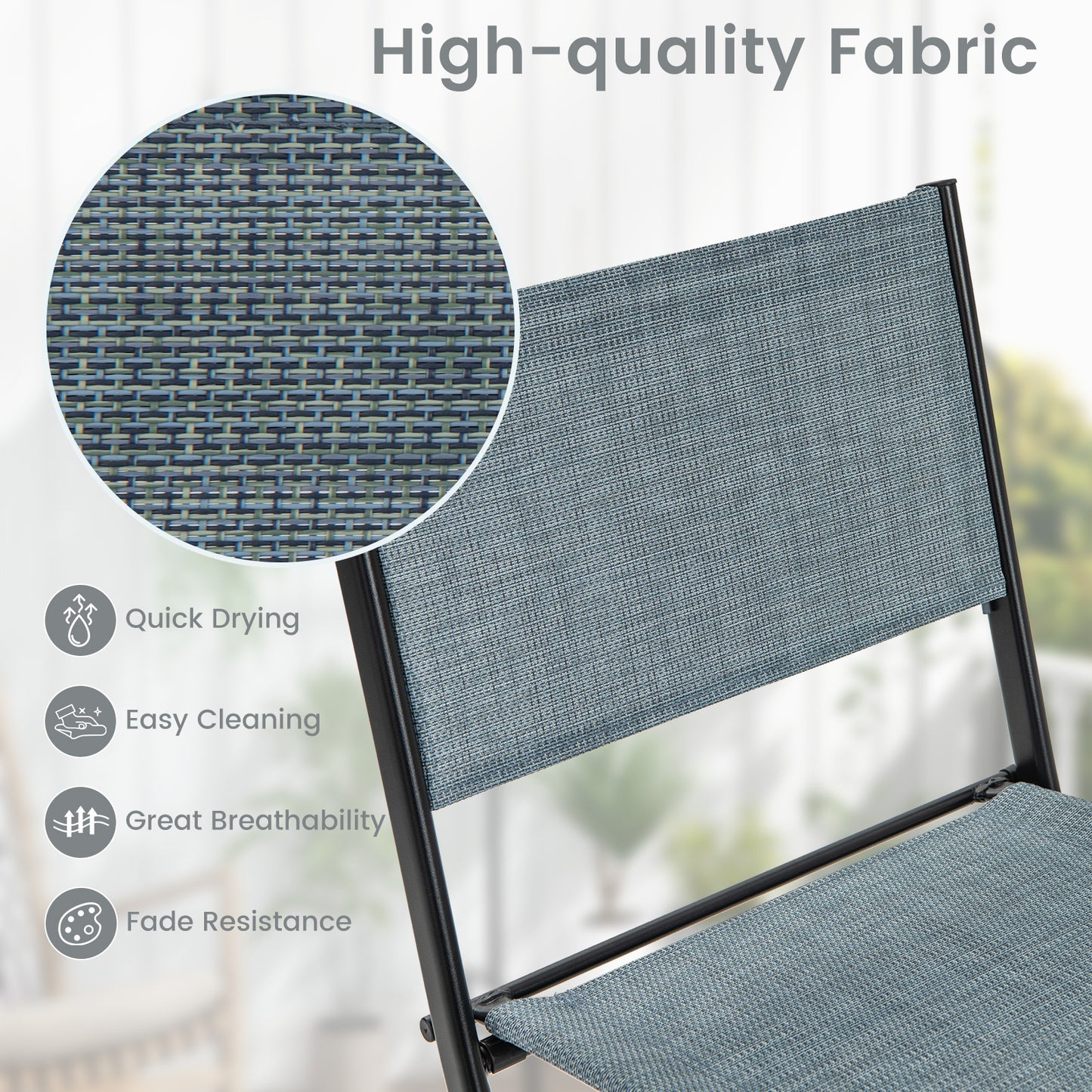 Topbuy Outdoor Barstools Set of 2/4 Counter Height Folding Bar Chairs with Back and Footrest Versatile Patio Dining Chairs Blue