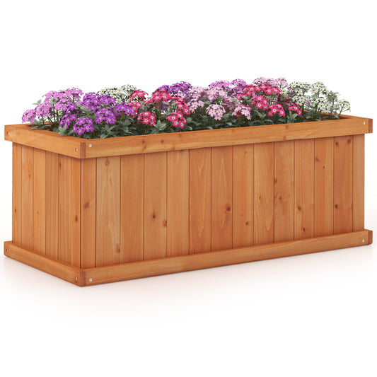 Topbuy Raised Garden Bed Fir Wood Rectangle Planter Box with Drainage Holes Detachable Base Plate Raised Patio Planter Kit Box