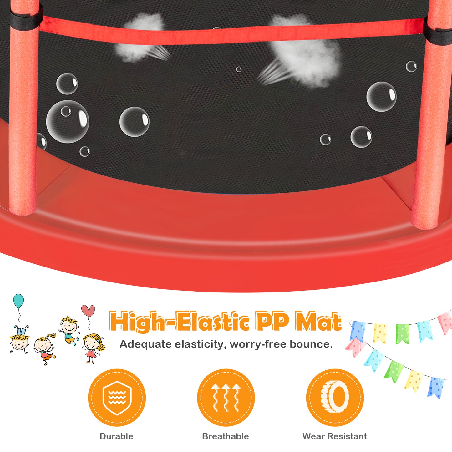 Topbuy 55'' Kids Jumping Exercise ASTM Certified Approved Mini Recreational Hexagonal Shape Toddler Trampolines for Kids Toy Birthday Gift Blue/Red/Yellow/Green