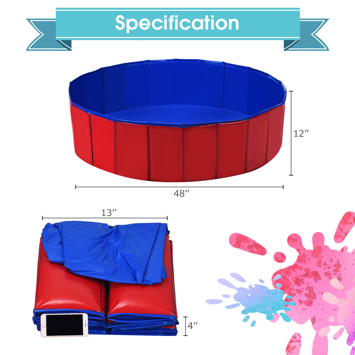 Topbuy Foldable Kids Sand Play Pool Ocean Balls & Water Play for Indoor & Outdoor Use