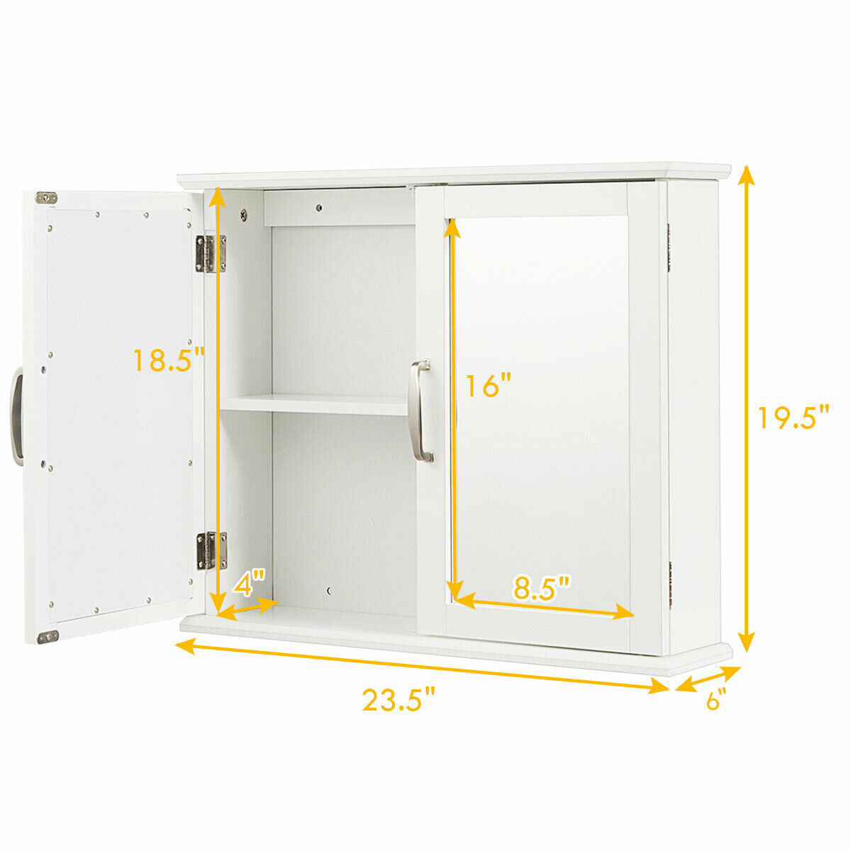 Topbuy Bathroom Mirror Cabinet Two Shelves Storage Cupboard White
