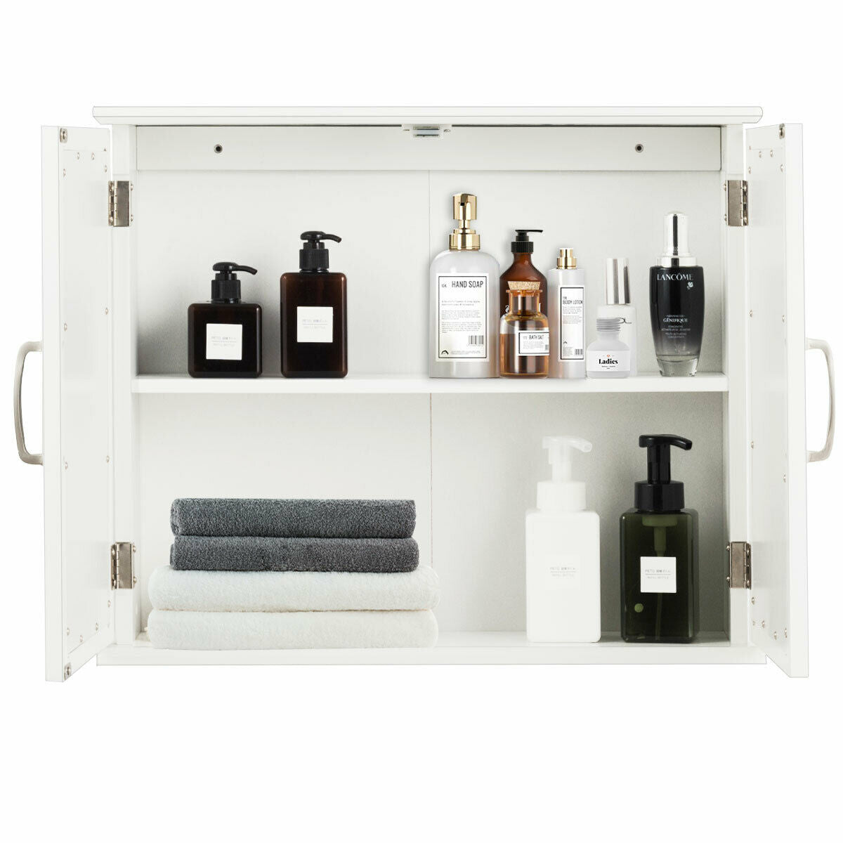 Topbuy Bathroom Mirror Cabinet Two Shelves Storage Cupboard White