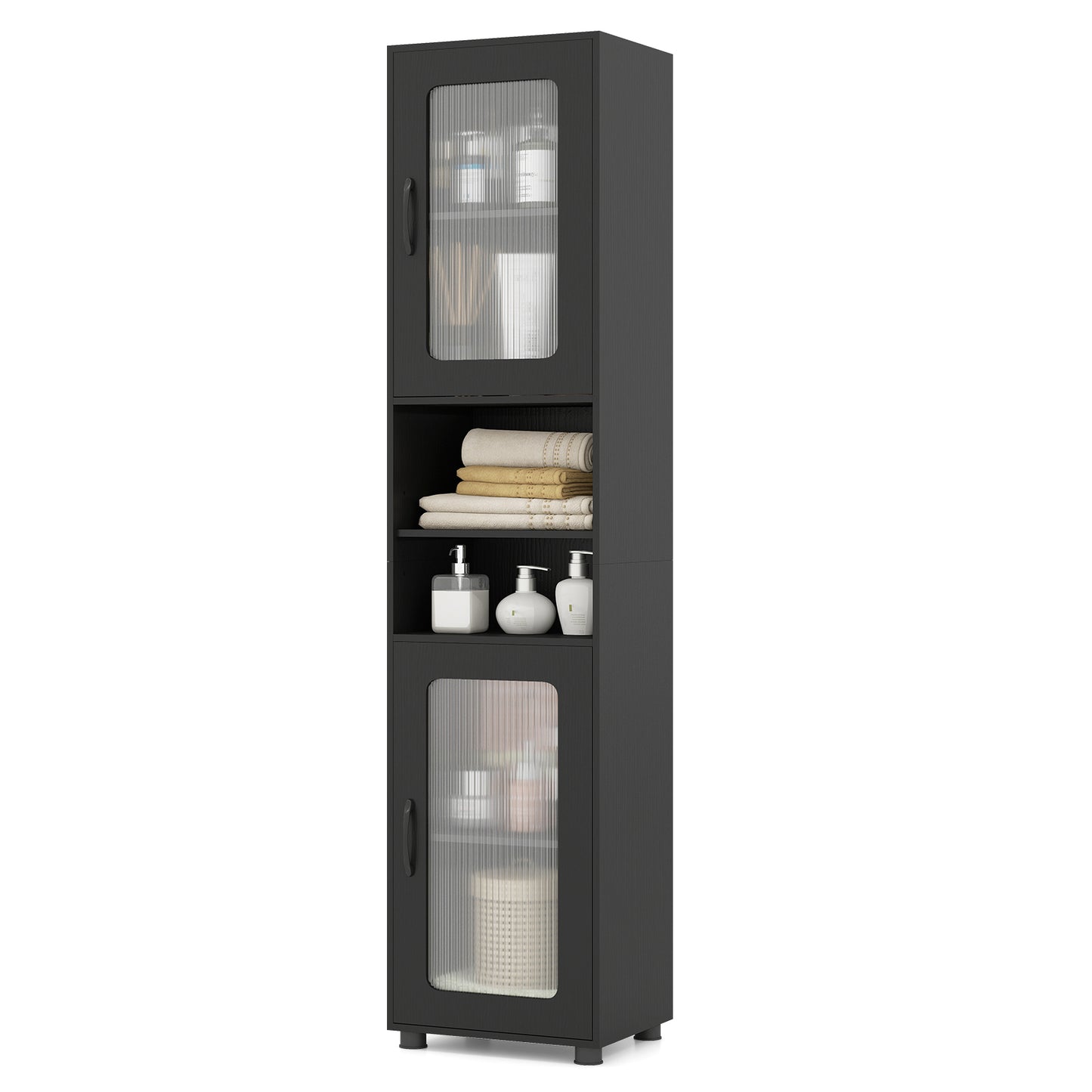 Patiojoy Tall Bathroom Storage Cabinet 67"H Freestanding Storage Organizer with 2 Fluted Doors and Adjustable Shelf