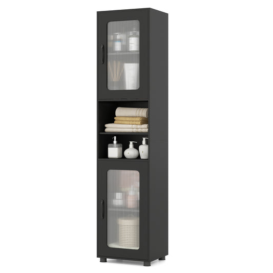 Patiojoy Tall Bathroom Storage Cabinet 67"H Freestanding Storage Organizer with 2 Fluted Doors and Adjustable Shelf