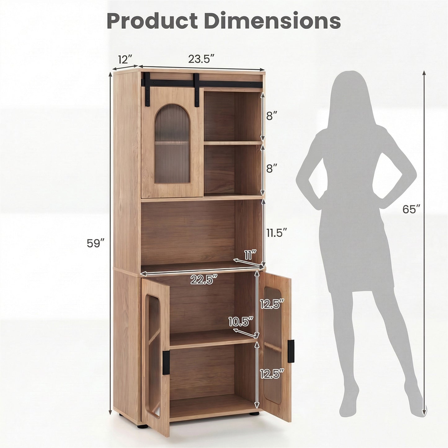 Patiojoy 59" Tall Bathroom Floor Cabinet Freestanding Linen Storage Cabinet