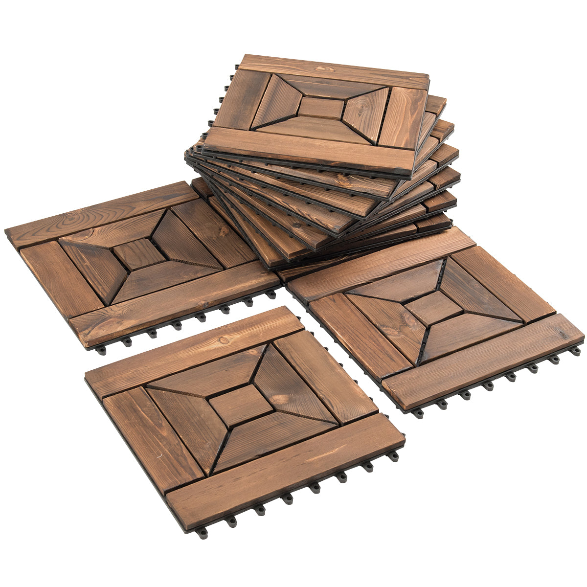 Patiojoy 44 PCS 12" x 12" Interlocking Wood Patio Deck Floor Tiles