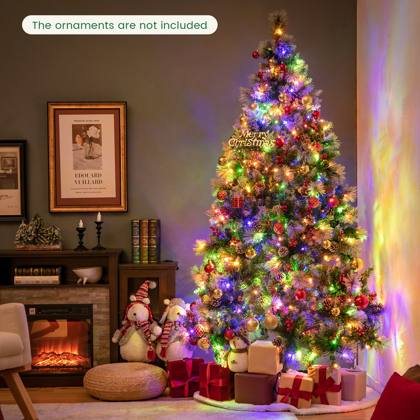 Patiojoy Pre-Lit Artificial Christmas Tree Hinged Xmas Tree with 11 Lighting Modes LED Lights and Branch Tips