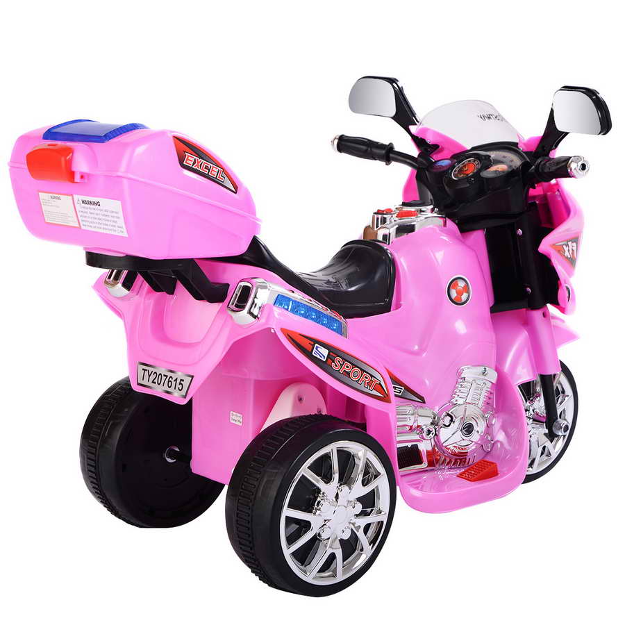Topbuy 6V Electric Toy Motorcycle Kids Ride On Car Battery Powered 3 Wheel Bicyle Pink