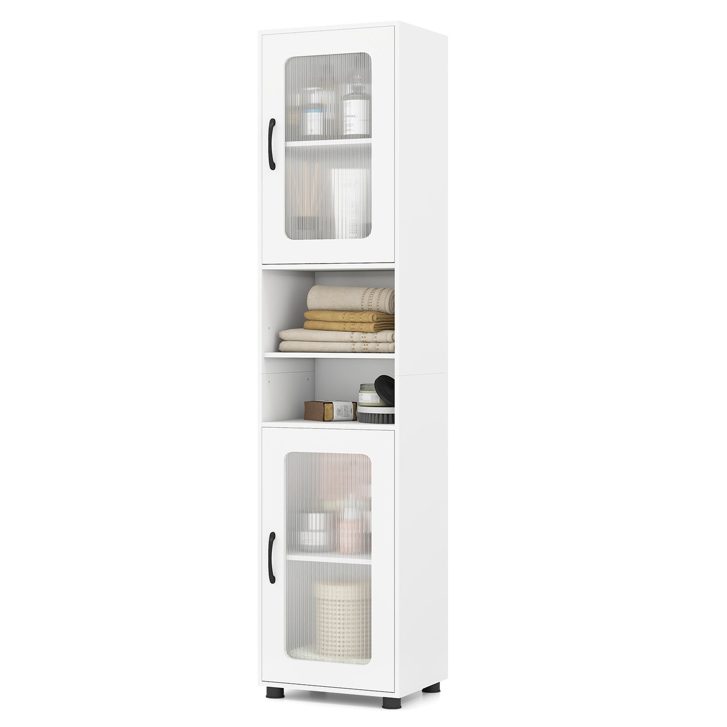 Patiojoy Tall Bathroom Storage Cabinet 67"H Freestanding Storage Organizer with 2 Fluted Doors and Adjustable Shelf