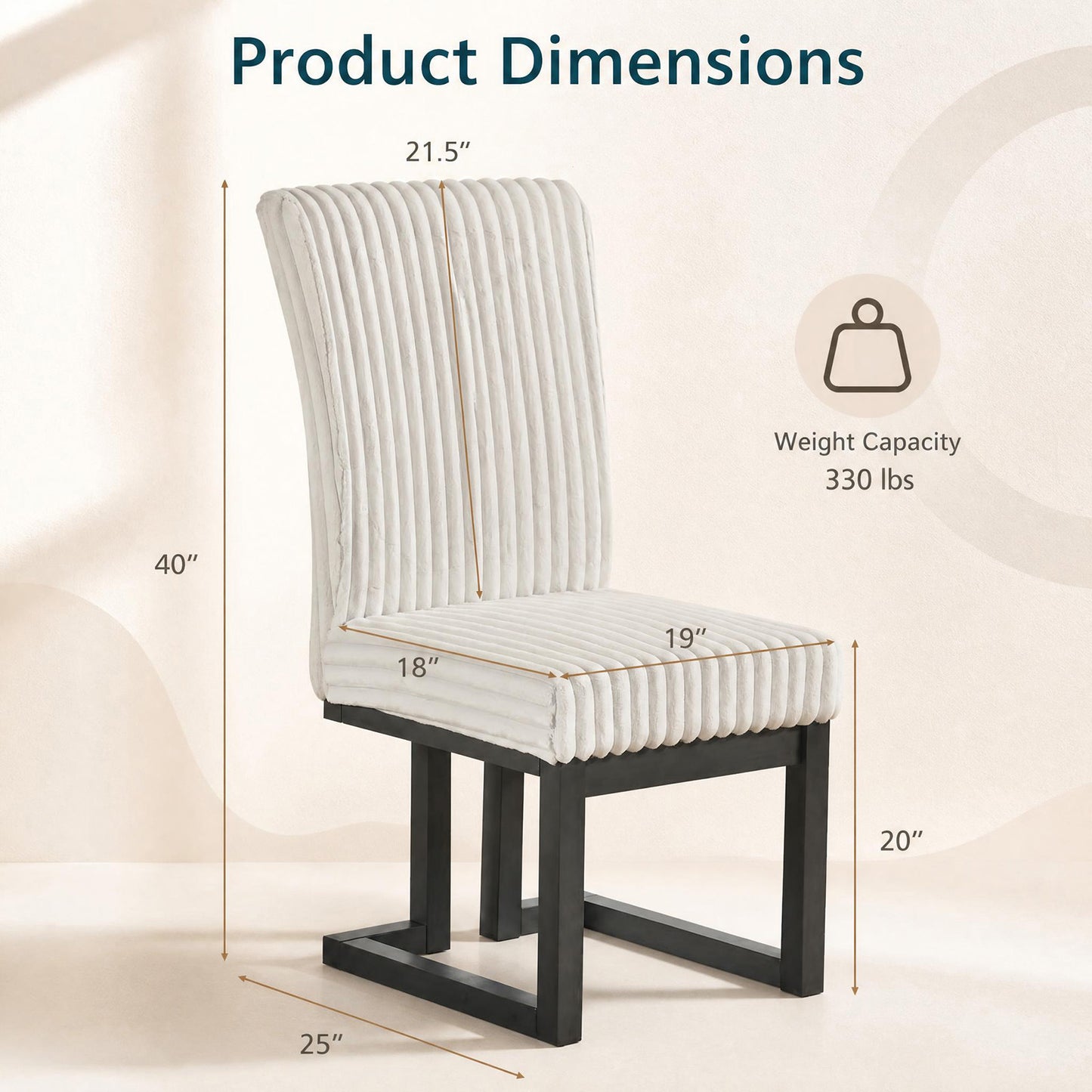 Patiojoy Modern Wood Dining Chairs Set of 2 Mid-Century Upholstered Kitchen Chairs with Thick Padded Seat Beige/White
