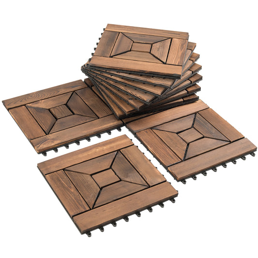 Patiojoy 11 PCS 12'' x 12'' Interlocking Wood Patio Deck Floor Tiles