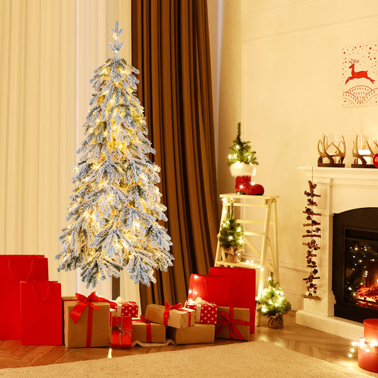 Patiojoy Snow-flocked Artificial Christmas Tree Pre-lit with Warm White and Multi-color LED Lights