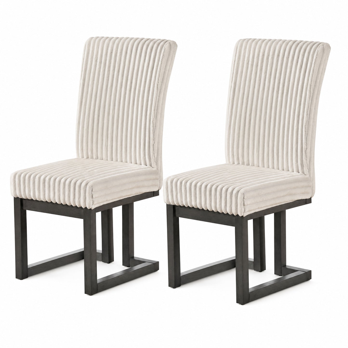 Patiojoy Modern Wood Dining Chairs Set of 2 Mid-Century Upholstered Kitchen Chairs with Thick Padded Seat Beige/White