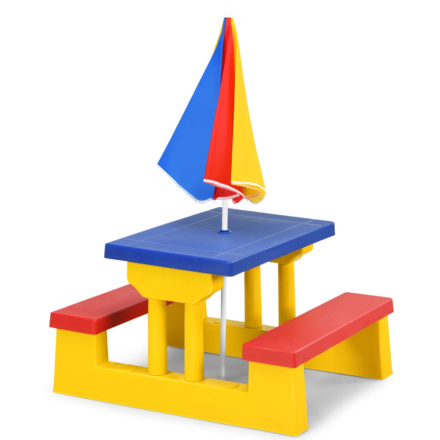 Patiojoy Kids Picnic Table Set Indoor Outdoor Toddler Table with Bench and Removable Umbrella Portable Children Play Set