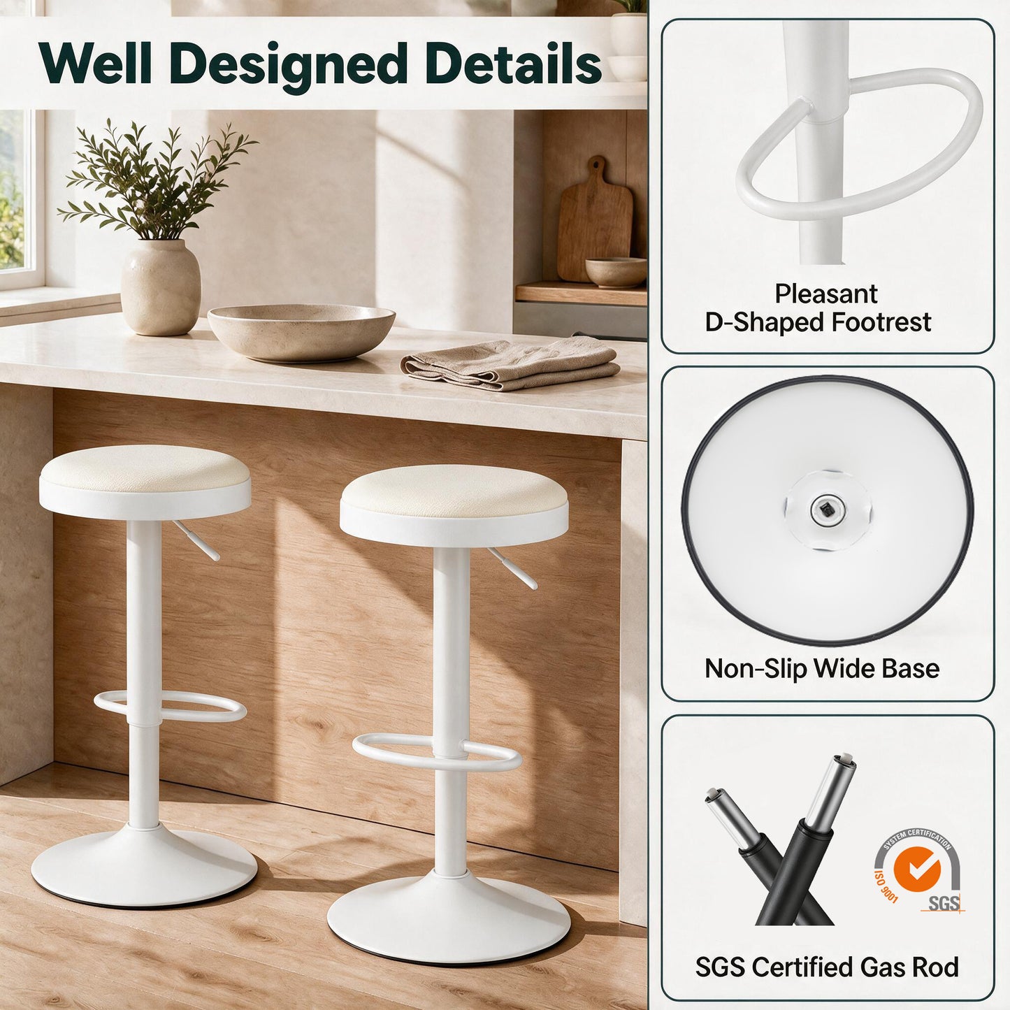 Patiojoy Height-Adjustable Kitchen Bar Stools Bar Stools Set of 2/4 White/Black/Green/Grey