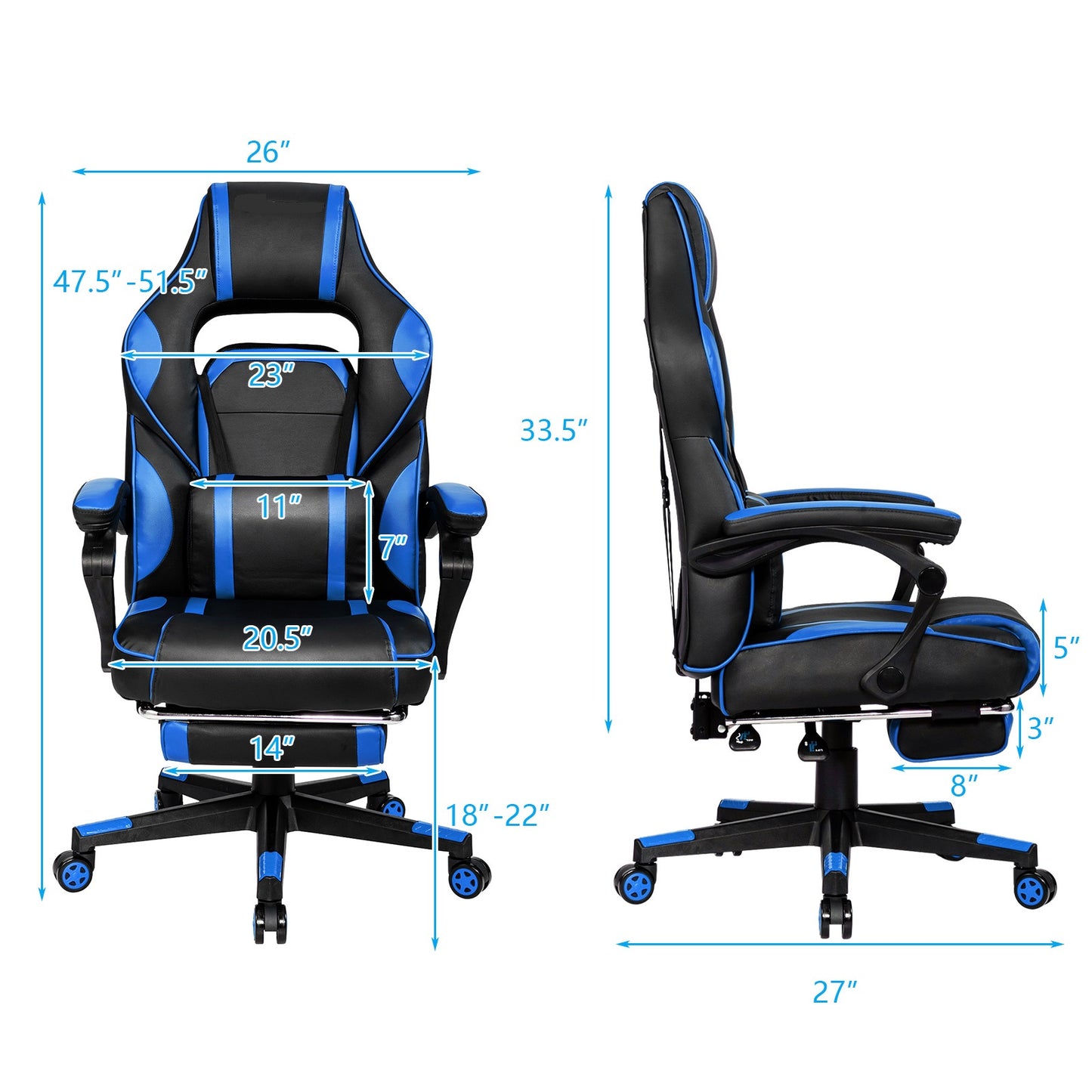 Topbuy Gaming Chair Height Adjustable with Cushion Ergonomic High Back Blue