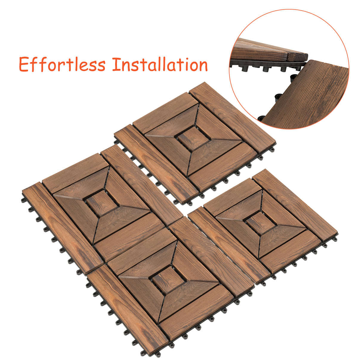 Patiojoy 11 PCS 12'' x 12'' Interlocking Wood Patio Deck Floor Tiles