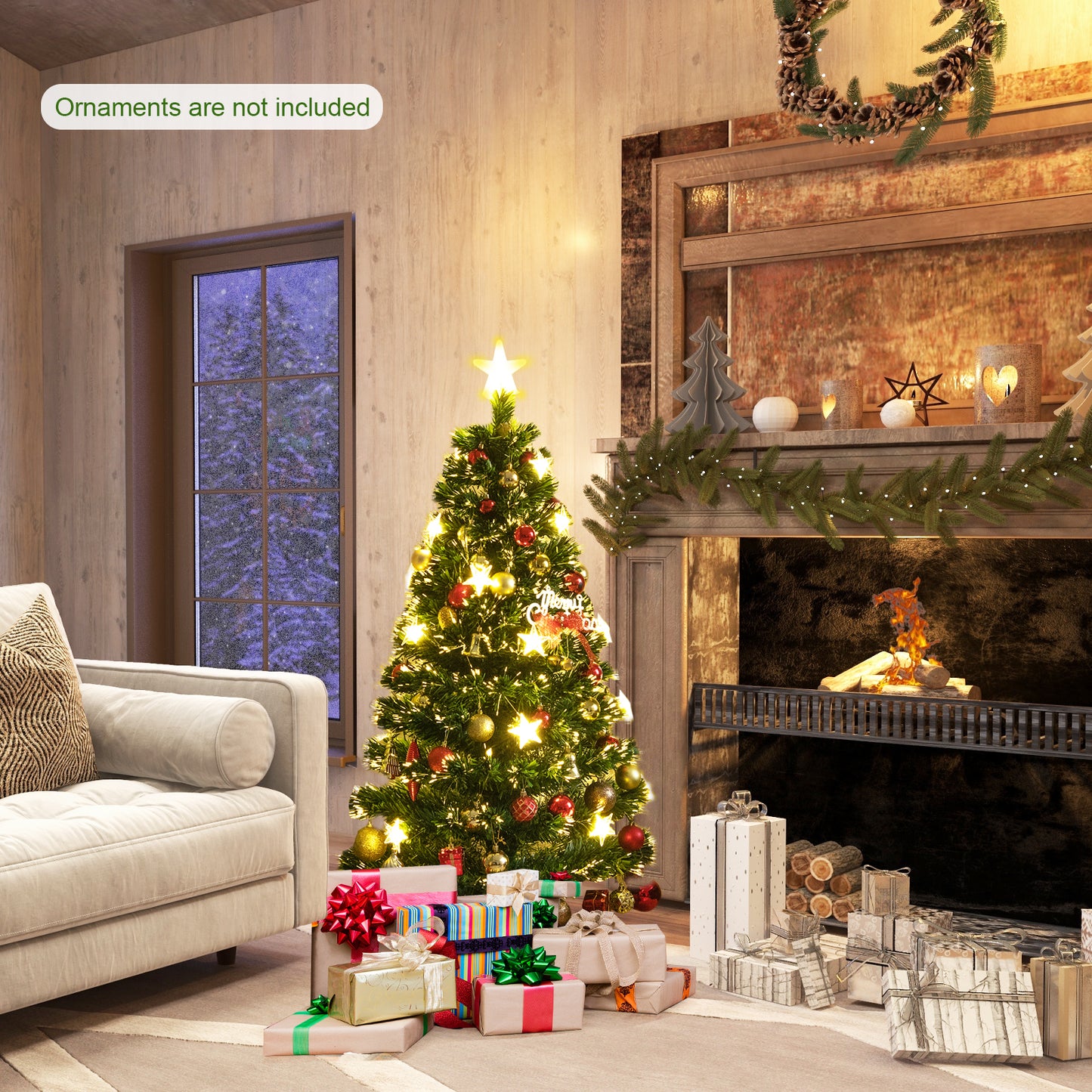 Patiojoy Artificial Christmas Tree Prelit Fiber Optic Xmas Tree with Warm White Lights 8 Light Modes