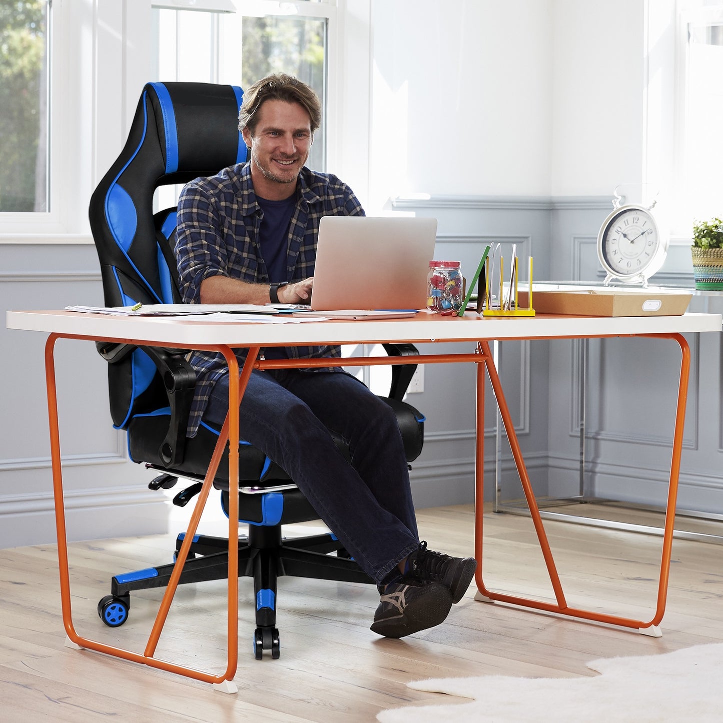 Topbuy Gaming Chair Height Adjustable with Cushion Ergonomic High Back Blue