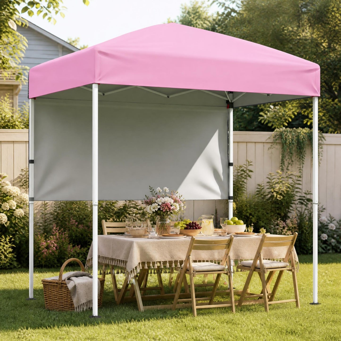 Patiojoy 6 x 4 FT Canopy Tent Pop Up Easy Setup Tent w/ 1 Half Sidewall Foldable & Portable Outdoor Gazebo Pink/Red/White/Gray/Blue