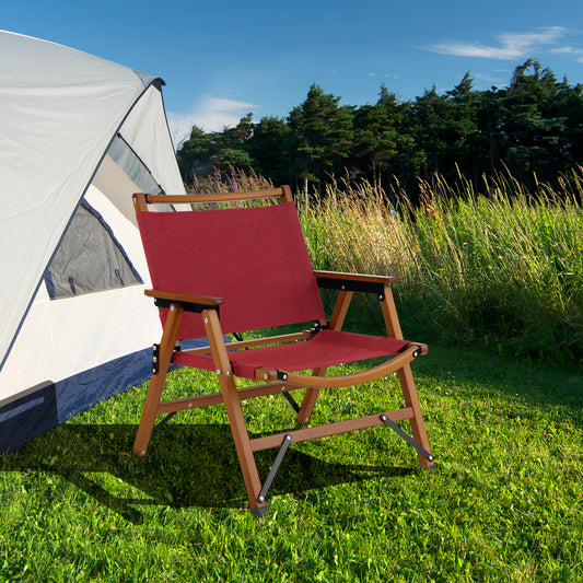 Patiojoy Portable Camping Chair Low Profile Folding Beach Chair with Solid Bamboo Frame and Breathable Cationic Oxford Cloth