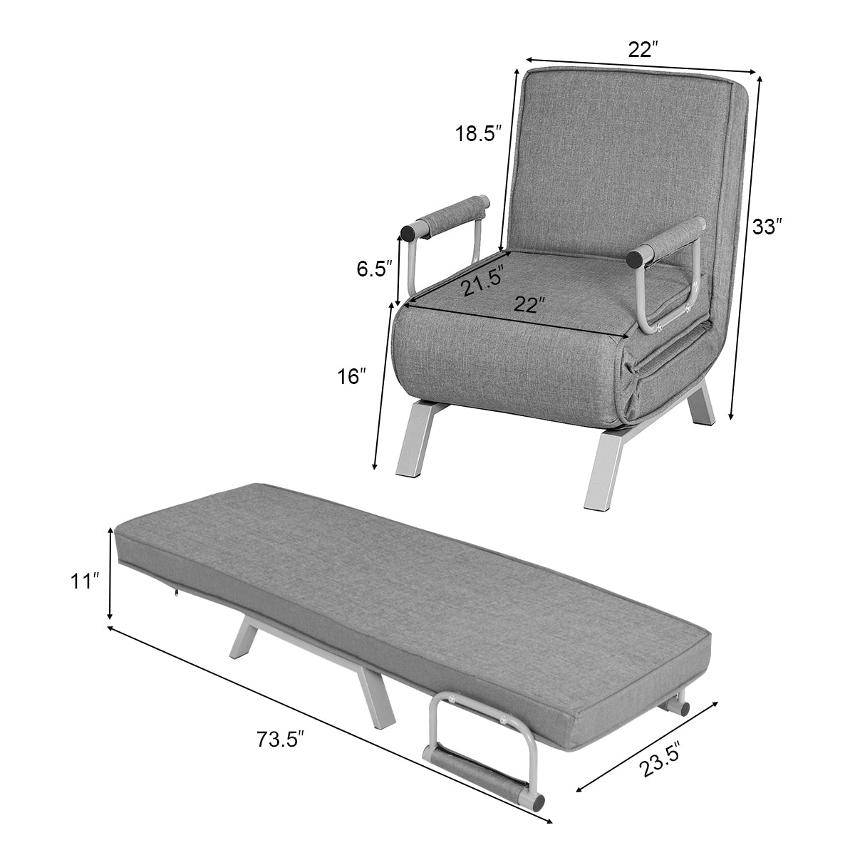 Patiojoy Lounge Chair Foldable Reclining Sofa Bed with Adjustable Positions and Removable Washable Cover