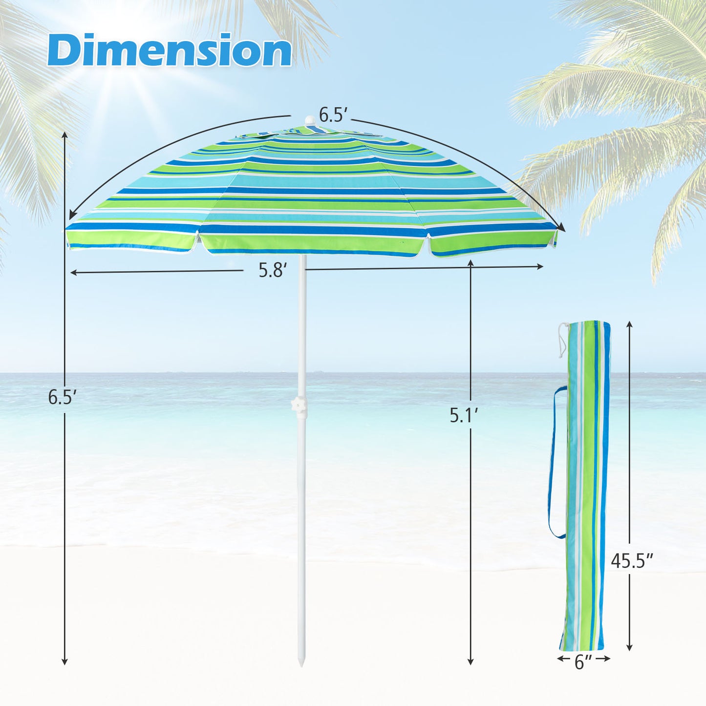 Patiojoy Beach Umbrella Windproof Ventilated Sunshade Shelter with Tilt Mechanism and Sand Anchor
