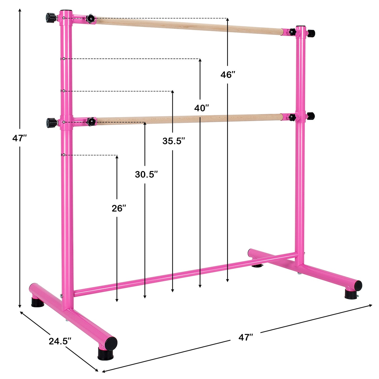 Patiojoy Double Ballet Barre Freestanding Adjustable Dancing Barre Beech Wood Ballet Bar with Anti-Slip Footpads 5 Adjustable Heights