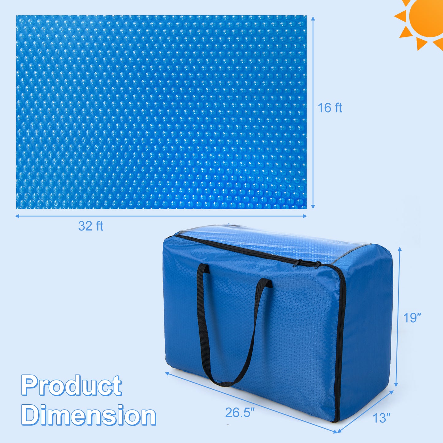 Patiojoy Rectangle Swimming Pool Cover 12-MIL Heat Retaining Pool Solar Blanket for Above-Ground and In-Ground Pools