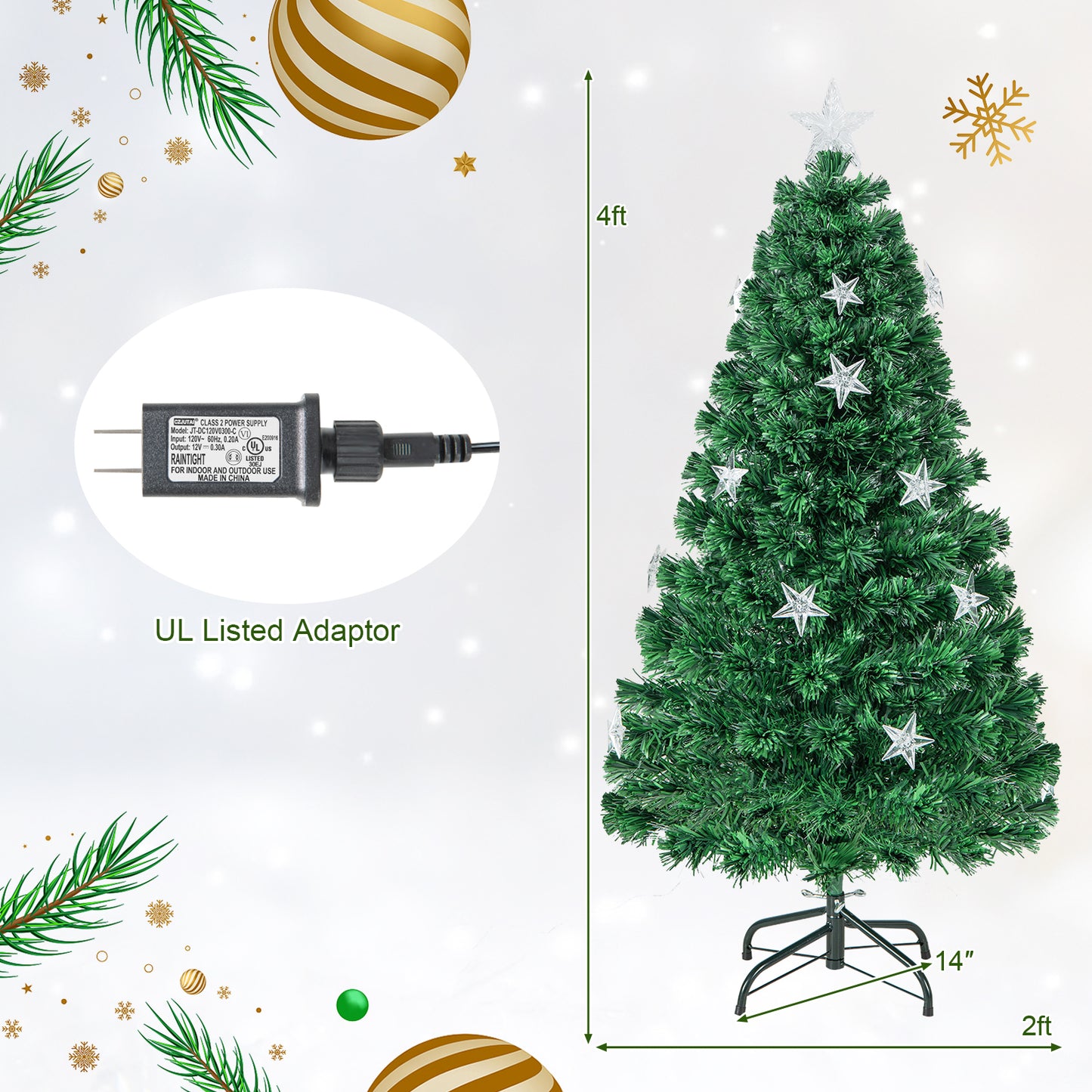 Patiojoy Artificial Christmas Tree Prelit Fiber Optic Xmas Tree with Warm White Lights 8 Light Modes