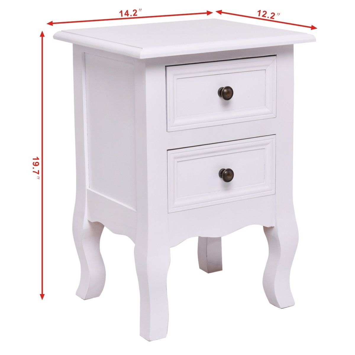 Patiojoy Night Stand Curved Legs Accent Side End Table with 2 Drawers