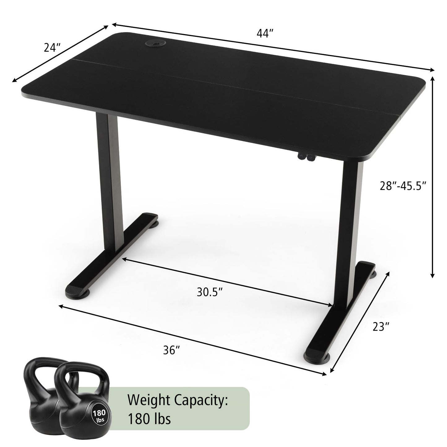 Patiojoy Height Adjustable Electric Desk Sit to Stand Desk with Splice Board Sturdy T-Shaped Metal Bracket Cable Management Hole