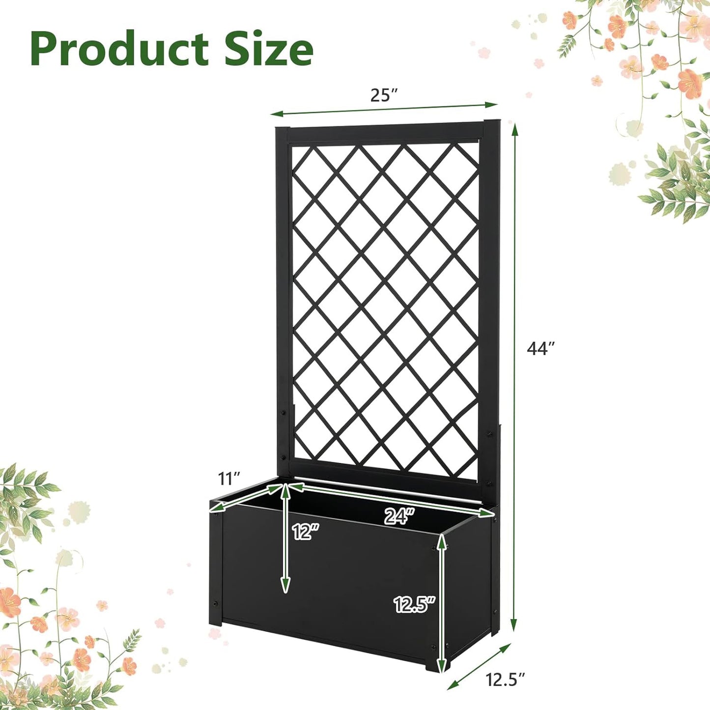 Patiojoy Metal Planter Box with Trellis Raised Garden Bed with Trellis Elevated Lattice Planter for Climbing Plants