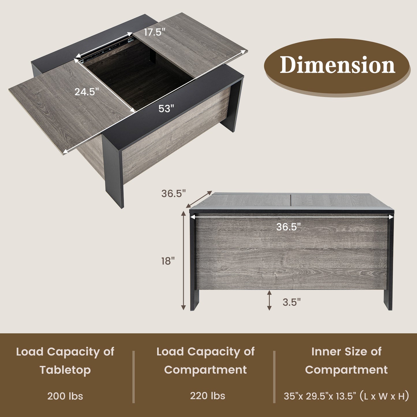 Patiojoy Coffee Table with Sliding Top Square Center Table with Hidden Compartment Extendable Cocktail Tea Table