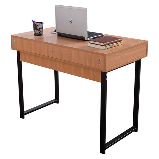 Patiojoy Modern Corner Computer Desk Workstation with Steel Frame and 2 Drawers