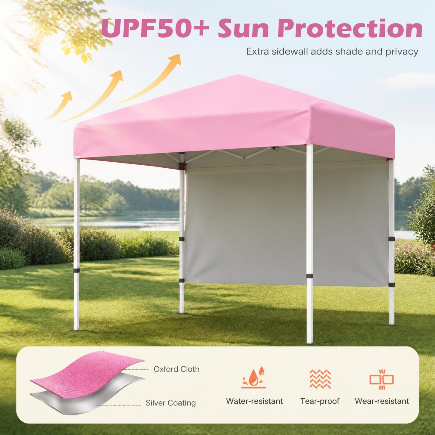Patiojoy 6 x 4 FT Canopy Tent Pop Up Easy Setup Tent w/ 1 Half Sidewall Foldable & Portable Outdoor Gazebo Pink/Red/White/Gray/Blue