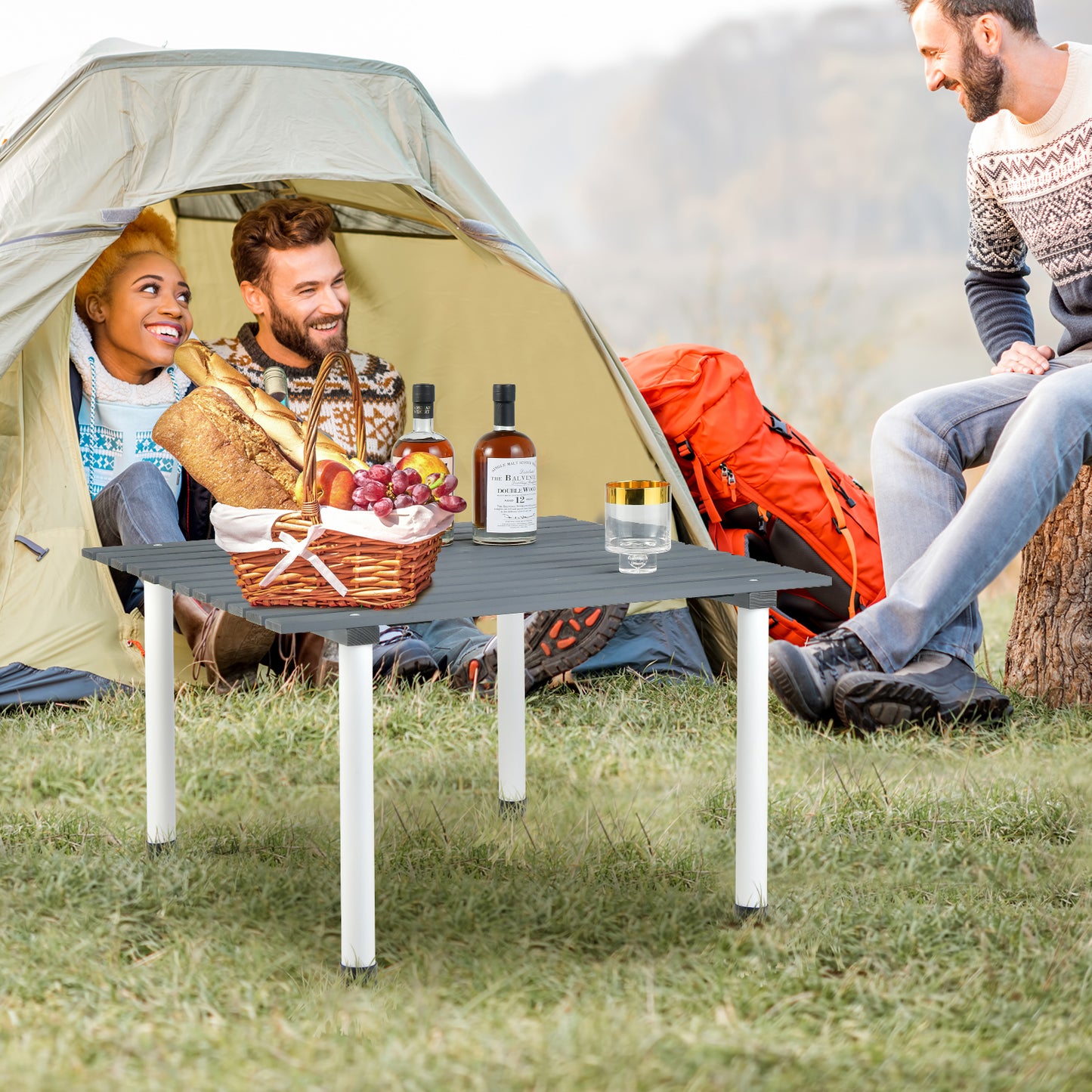 Patiojoy Folding Picnic Table Wooden Roll Up Travel Camping Table with Carrying Bag Portable Lightweight Floor Table