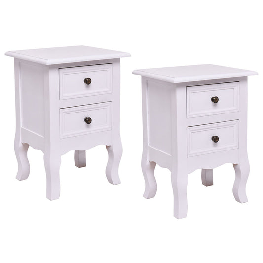 Patiojoy Set of 2 Curved Legs Accent Side End Table Nightstand with 2 Drawers White