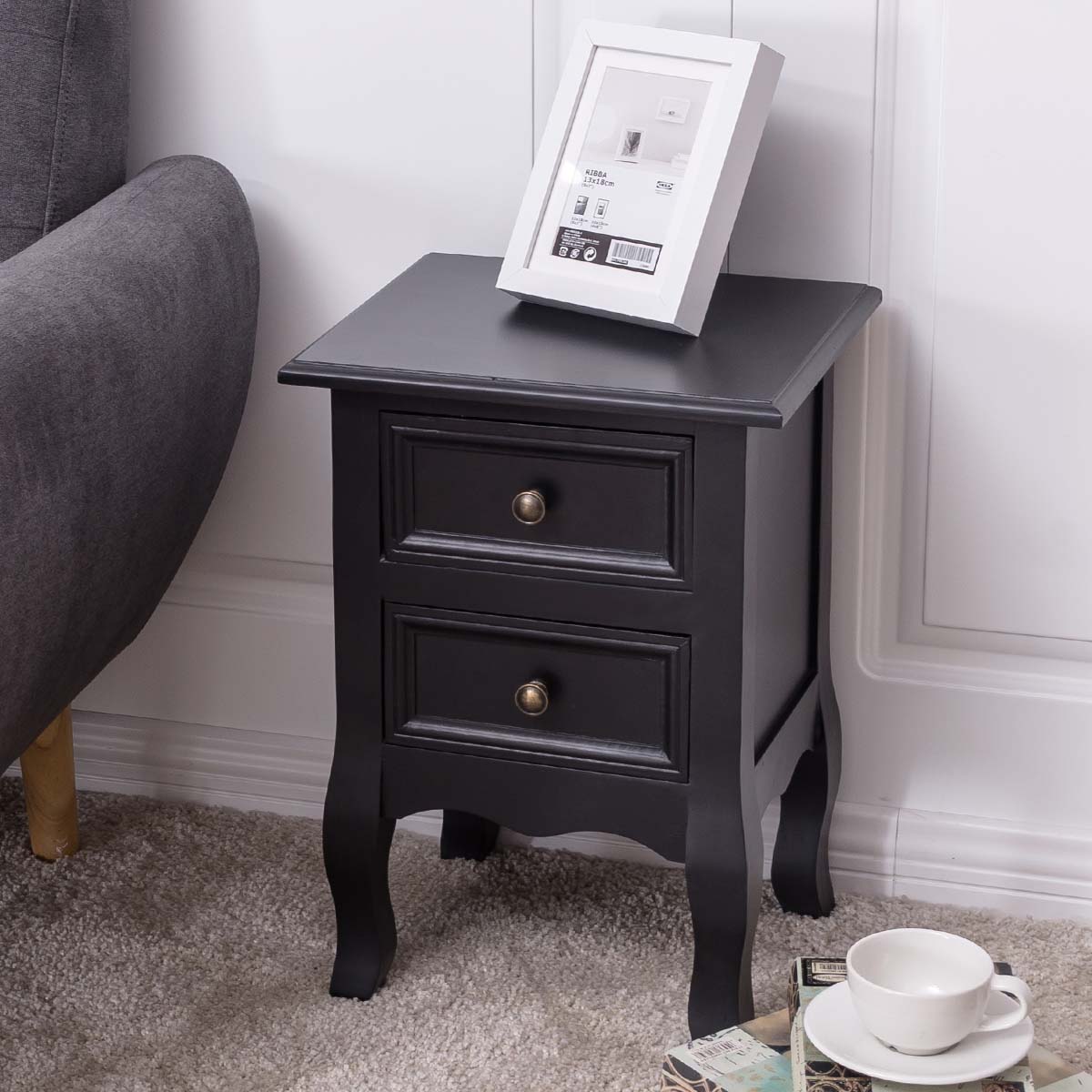 Patiojoy Night Stand Curved Legs Accent Side End Table with 2 Drawers