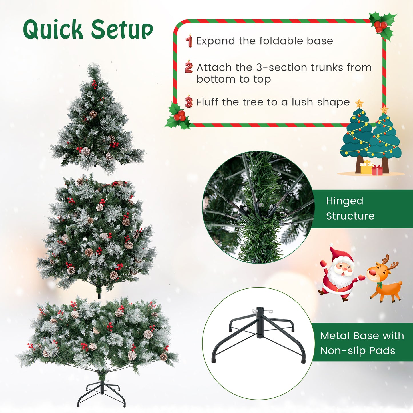 Patiojoy Pre-Lit Artificial Christmas Tree Hinged Xmas Tree with 11 Lighting Modes LED Lights and Branch Tips