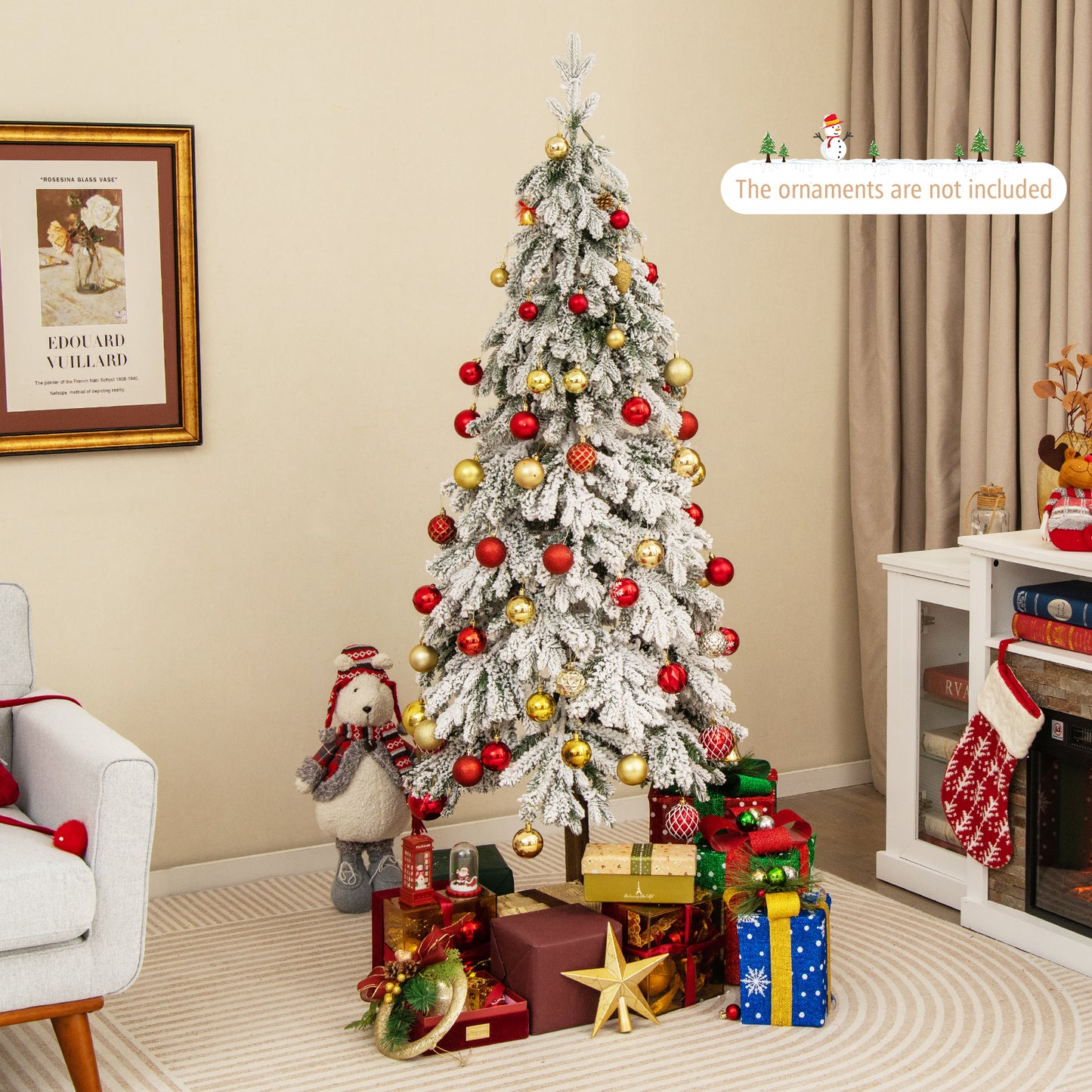 Patiojoy Snow-flocked Artificial Christmas Tree Pre-lit with Warm White and Multi-color LED Lights