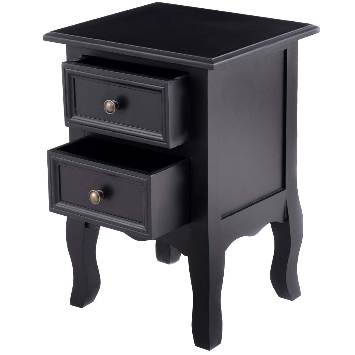 Patiojoy Night Stand Curved Legs Accent Side End Table with 2 Drawers