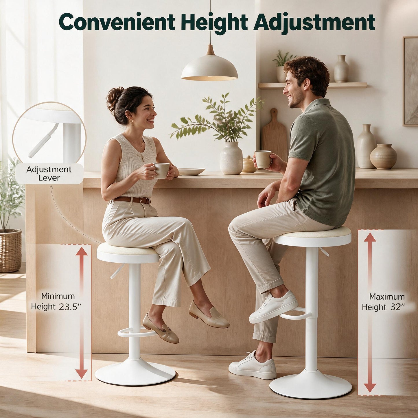 Patiojoy Height-Adjustable Kitchen Bar Stools Bar Stools Set of 2/4 White/Black/Green/Grey