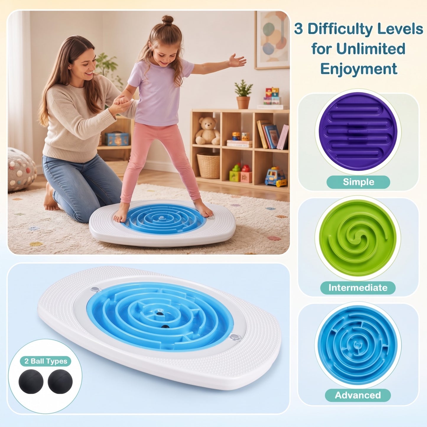 Patiojoy Costzon Kids Balance Board With 3 Maze Discs & 2 Balls