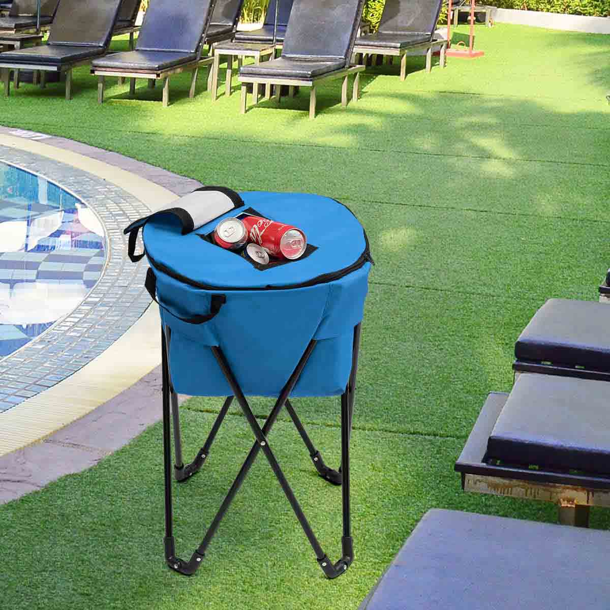 Patiojoy Portable Ice Cooler Bag Tub Cooler with Stand and Travel Bag For Outdoor Picnic