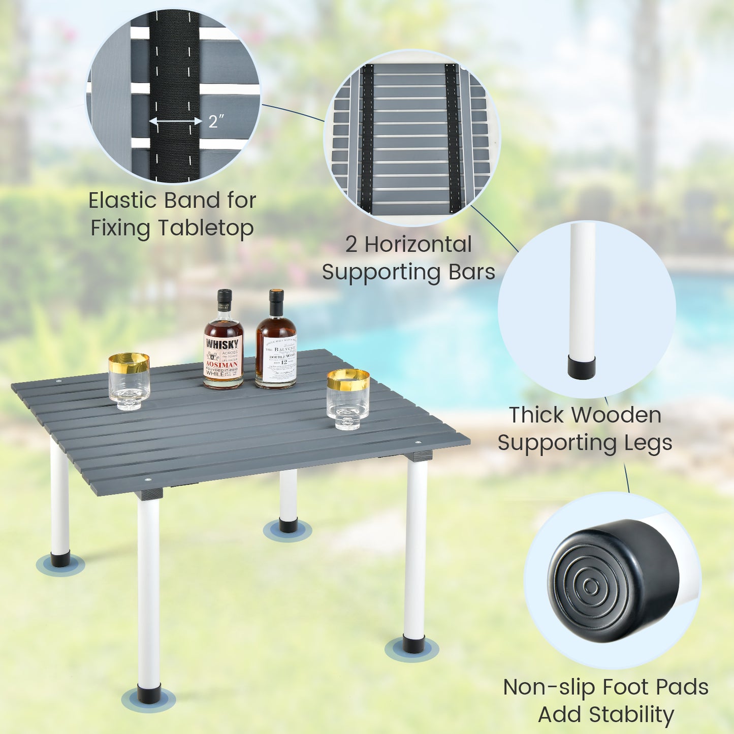Patiojoy Folding Picnic Table Wooden Roll Up Travel Camping Table with Carrying Bag Portable Lightweight Floor Table