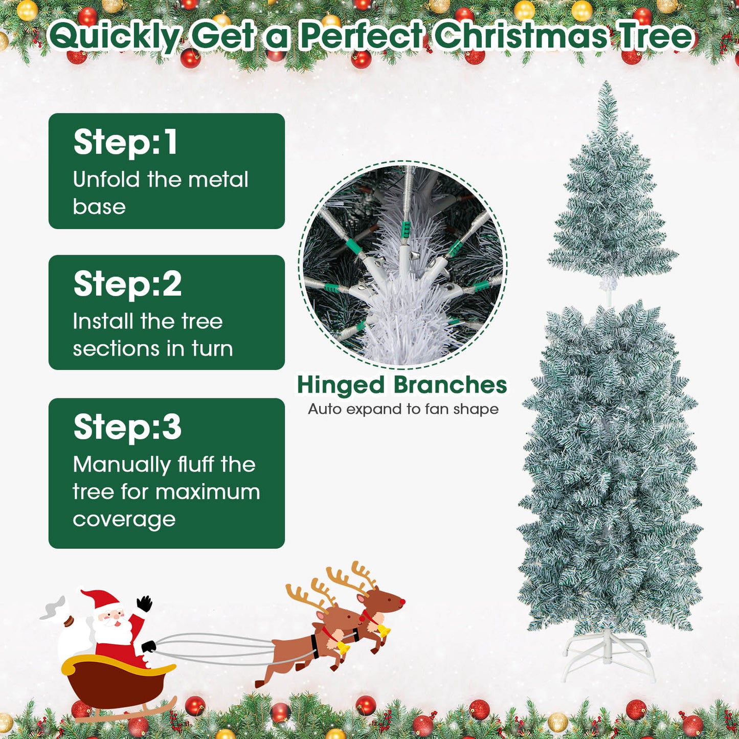 Patiojoy Pre-lit Artificial Christmas Tree Hinged Holiday Decoration Pencil Tree with Multi-color LED Lights