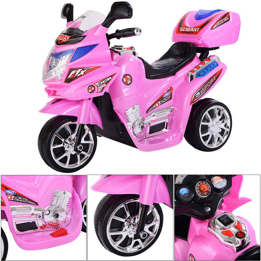 Topbuy 6V Electric Toy Motorcycle Kids Ride On Car Battery Powered 3 Wheel Bicyle Pink