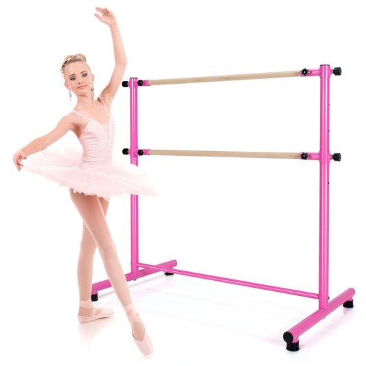 Patiojoy Double Ballet Barre Freestanding Adjustable Dancing Barre Beech Wood Ballet Bar with Anti-Slip Footpads 5 Adjustable Heights