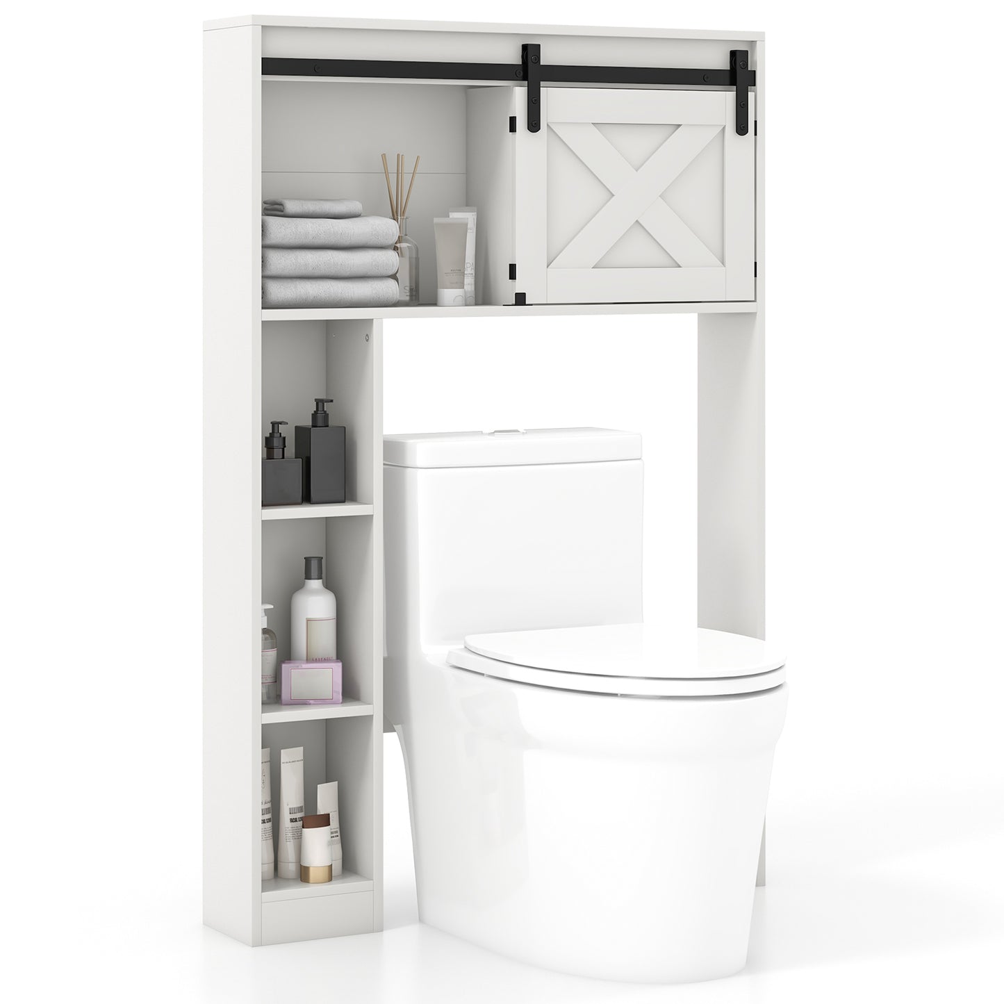 Patiojoy Over The Toilet Storage Cabinet Freestanding Bathroom Organizer with Sliding Barn Door and Storage Shelves